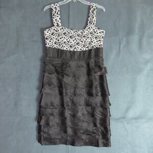 Kathy Roberts Dress Womens 12 Black Sequin Tiered Ruffle Cocktail Formal Evening
